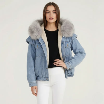 Damska zimowa kurtka z ozdobnym kapturem – miękka wewnętrzna warstwa na zimę