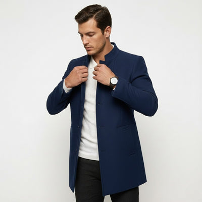 Męski Klasyczny Płaszcz z Ciepłą Podszewką