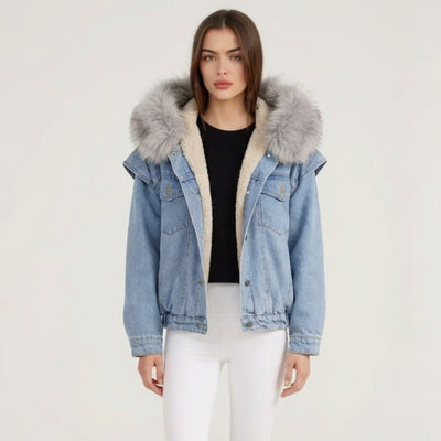 Damska zimowa kurtka z ozdobnym kapturem – miękka wewnętrzna warstwa na zimę