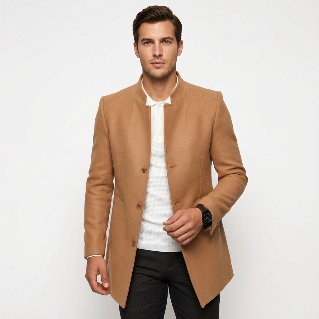 Męski Klasyczny Płaszcz z Ciepłą Podszewką