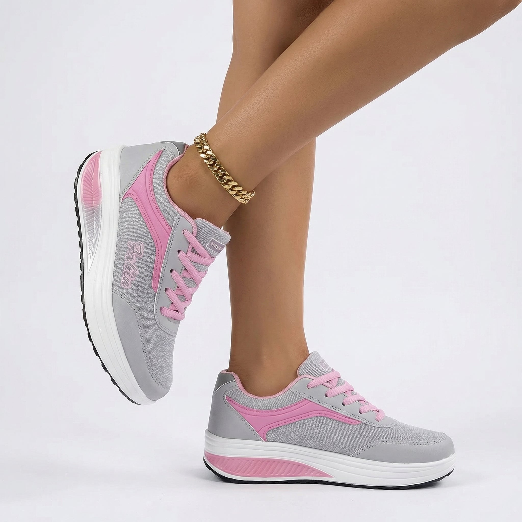 Sneakersy Damskie Na Koturnie Sznurowane