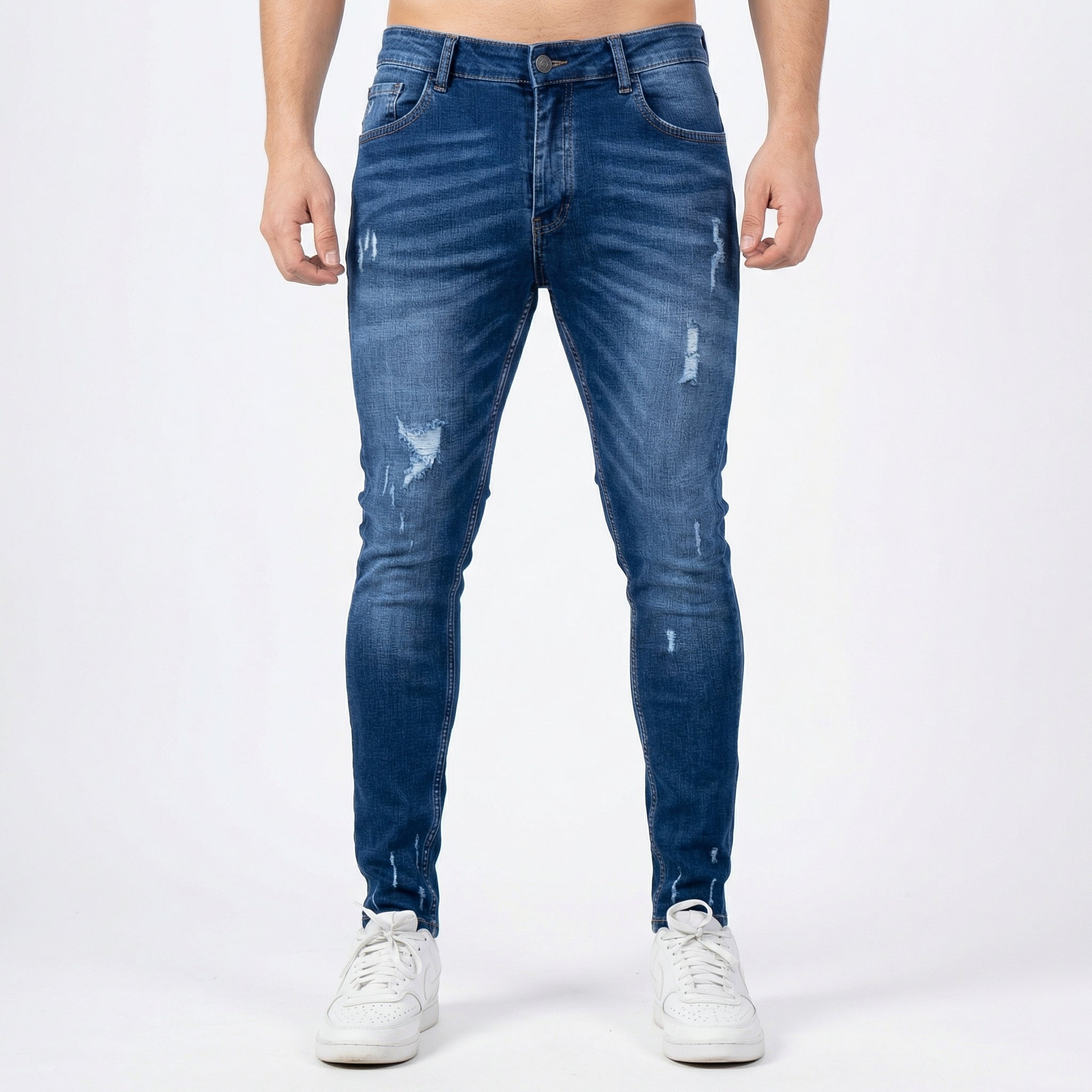 Jeansy Męskie Skinny Elastyczne Z Przetarciami
