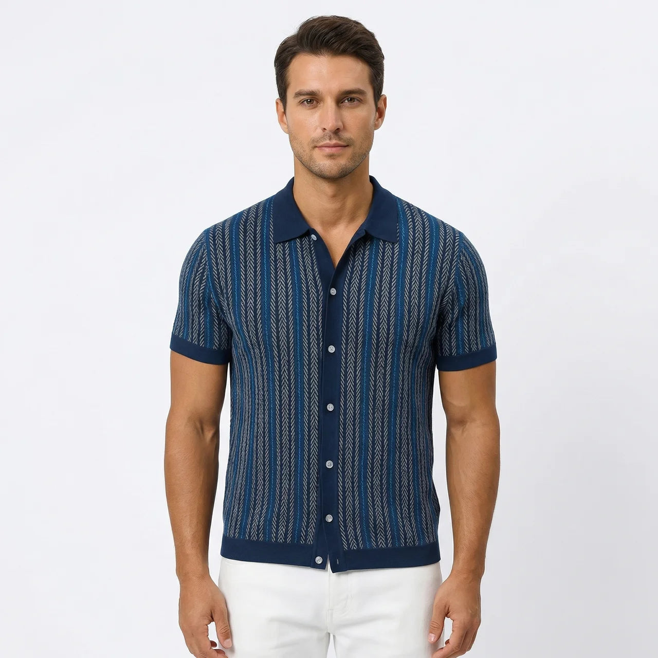 Koszule Męskie Button-Down W Jodełkę