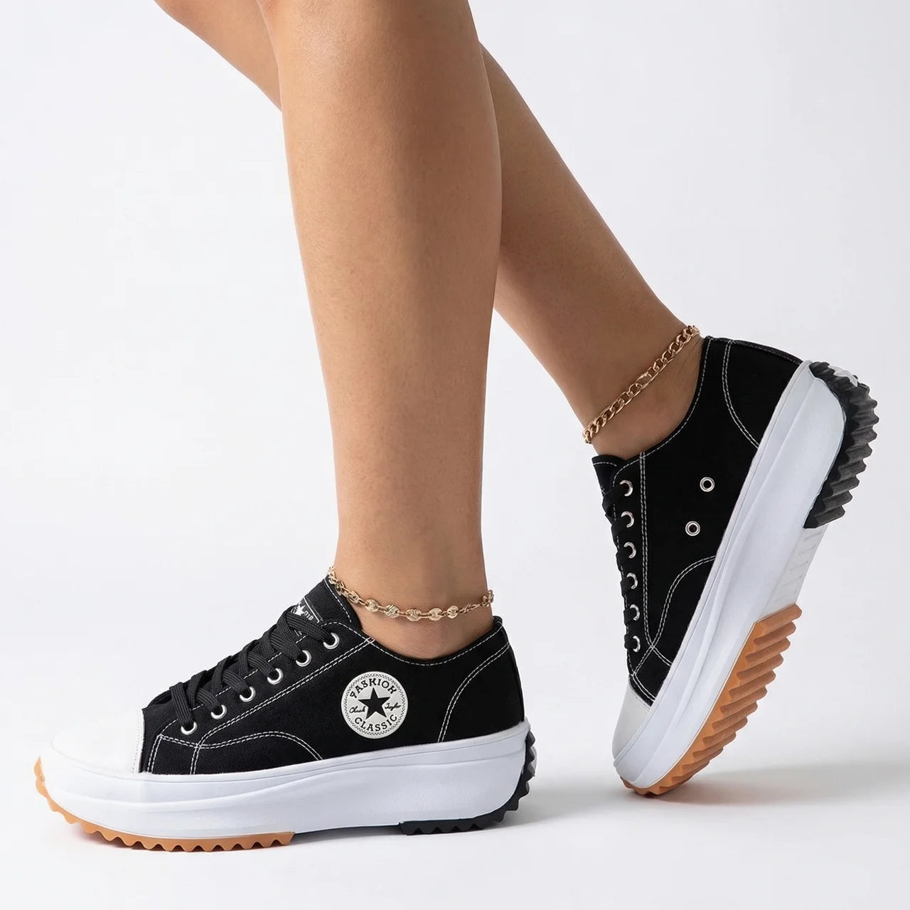 Sneakersy Damskie Na Platformie Sznurowane