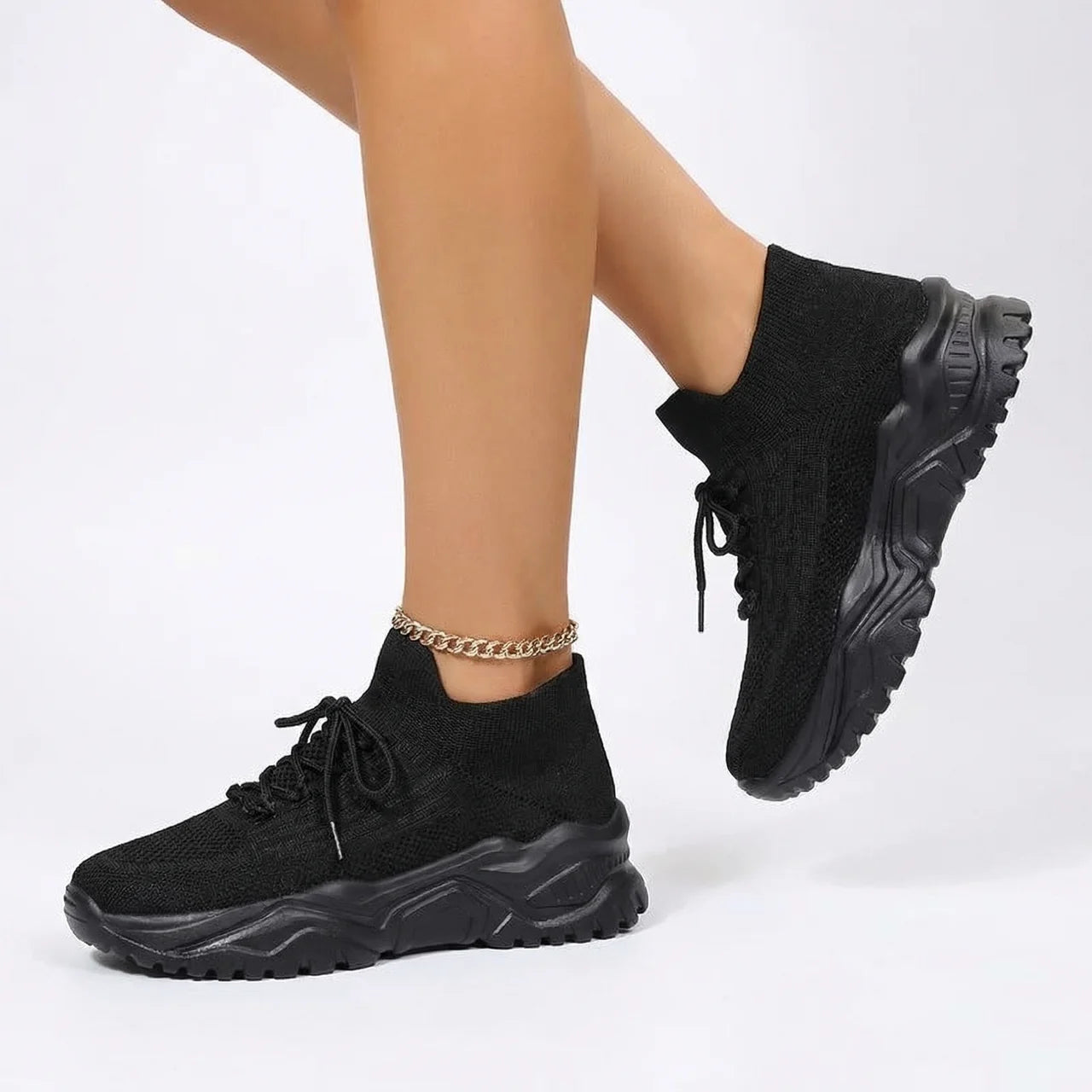 Sneakersy Damskie Na Platformie Sznurowane