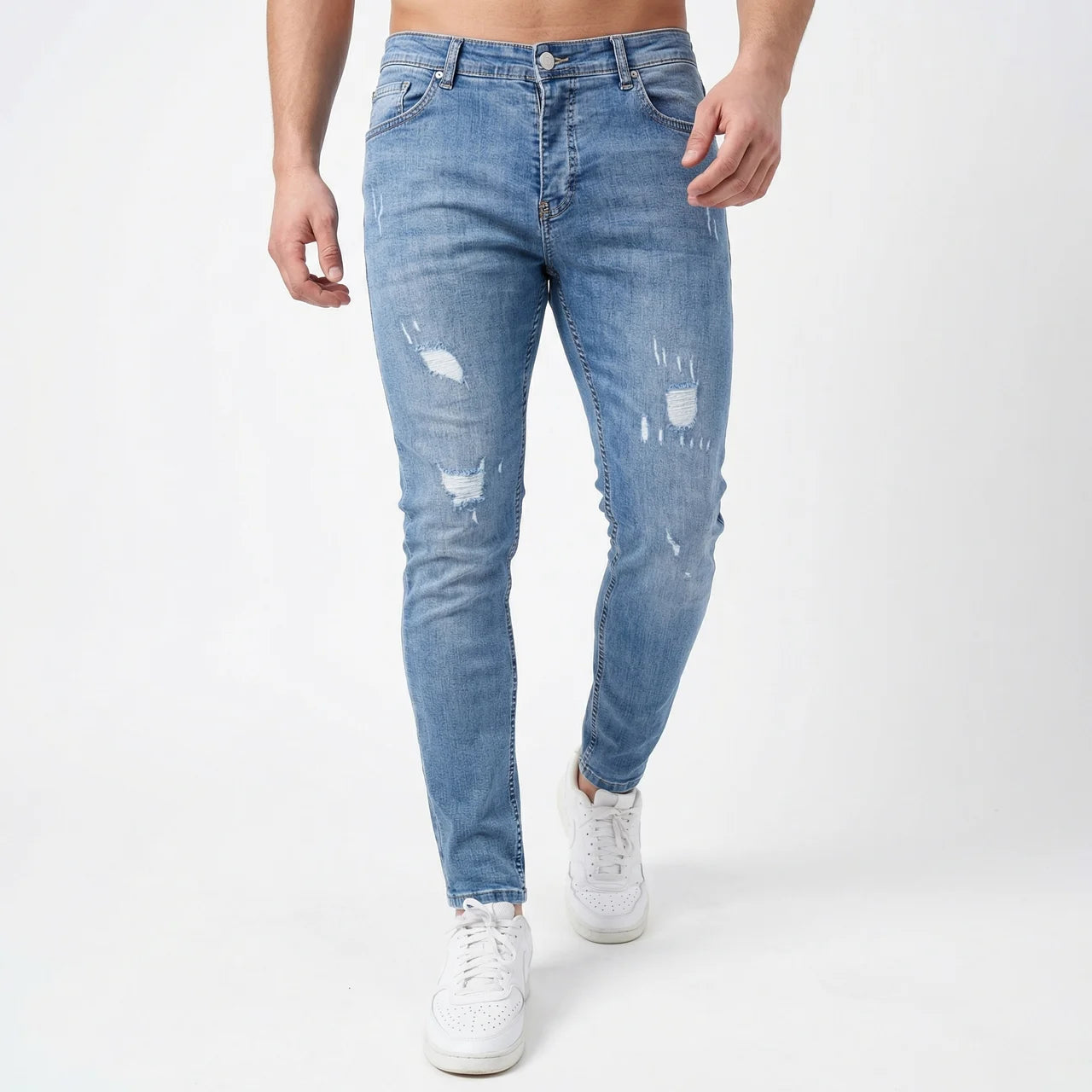 Jeansy Męskie Skinny Elastyczne Z Przetarciami
