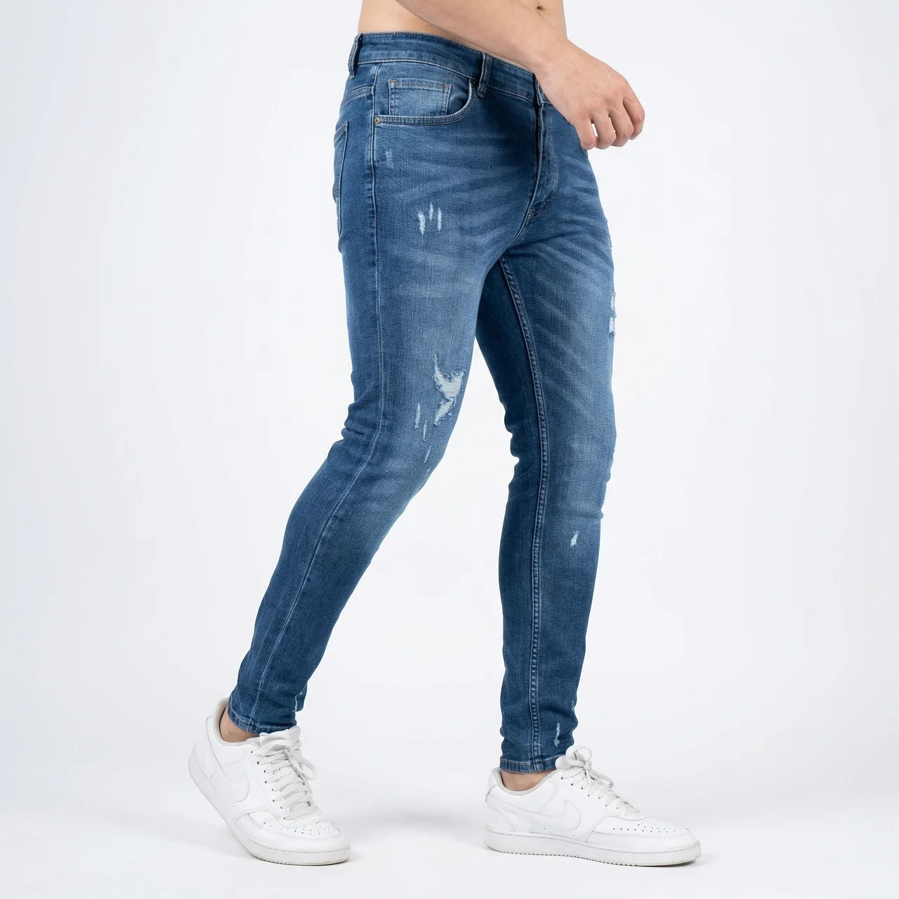 Jeansy Męskie Skinny Elastyczne Z Przetarciami