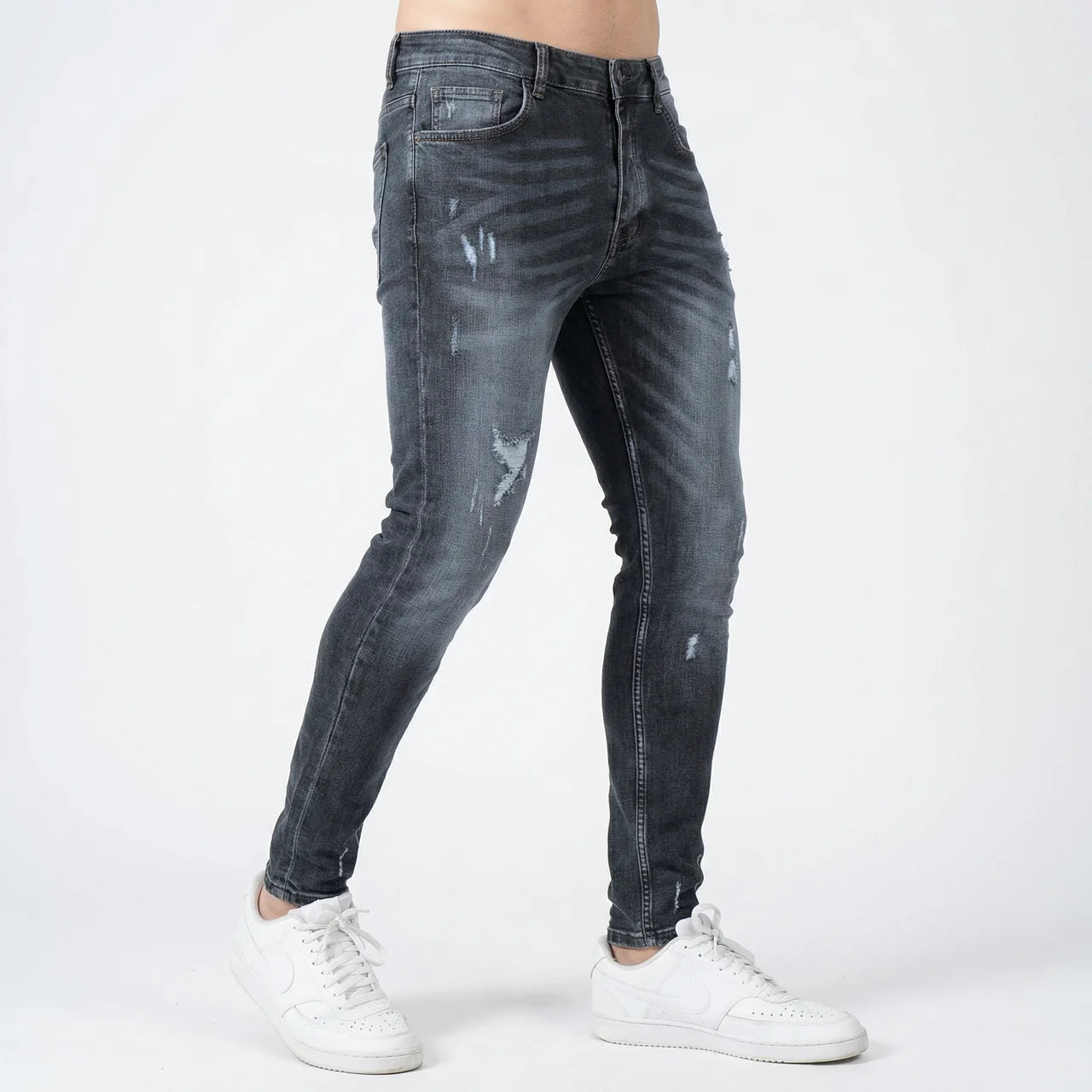Jeansy Męskie Skinny Elastyczne Z Przetarciami