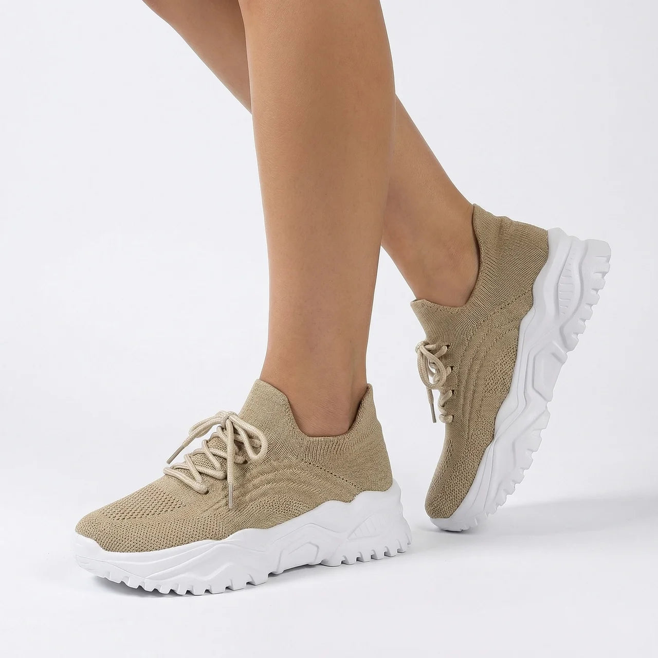 Sneakersy Damskie Na Platformie Sznurowane
