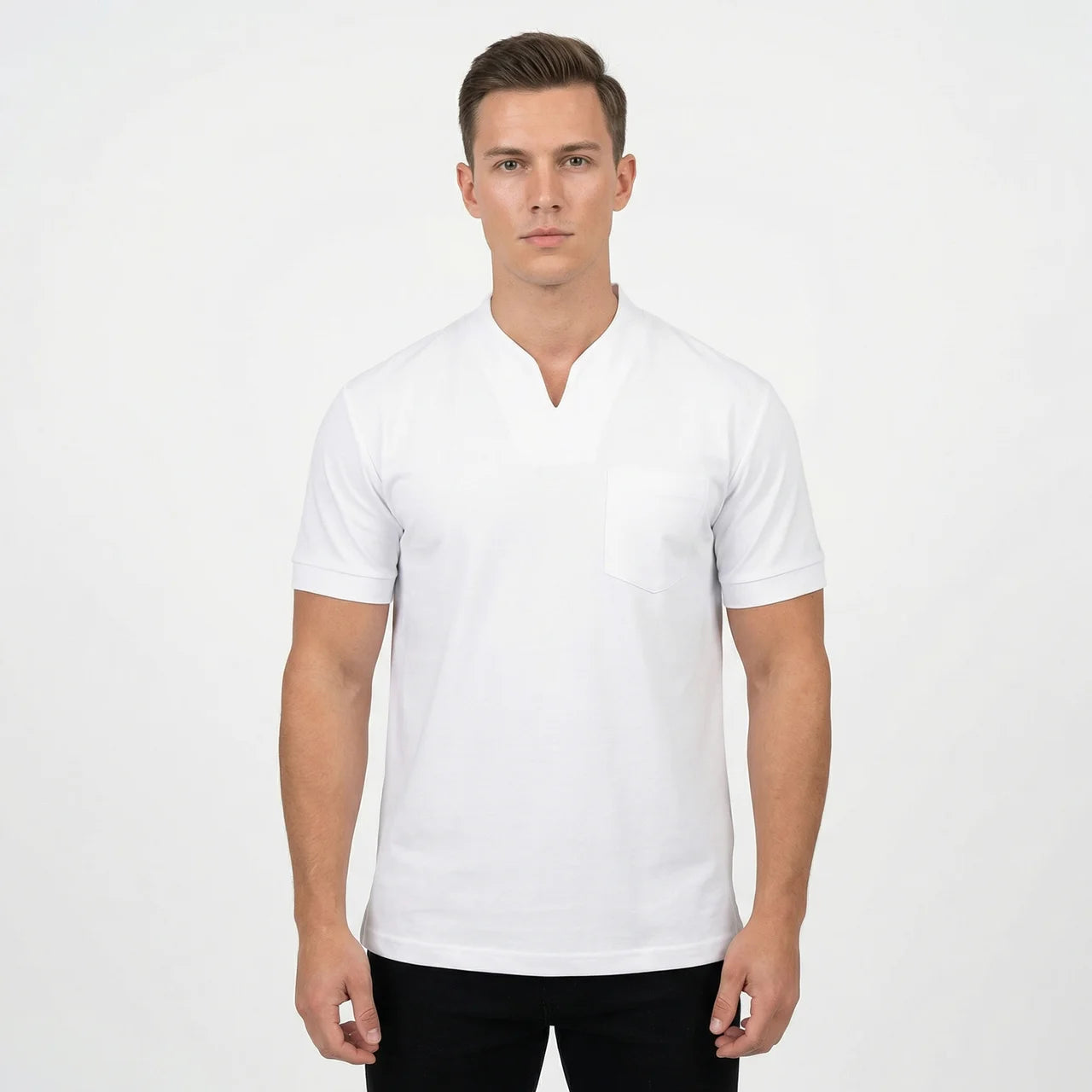 T-Shirt Męski Polo Z Dekoltem V