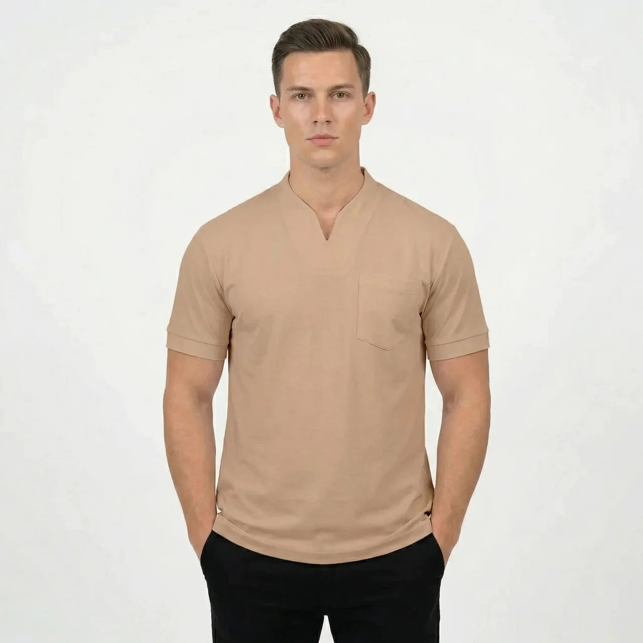T-Shirt Męski Polo Z Dekoltem V