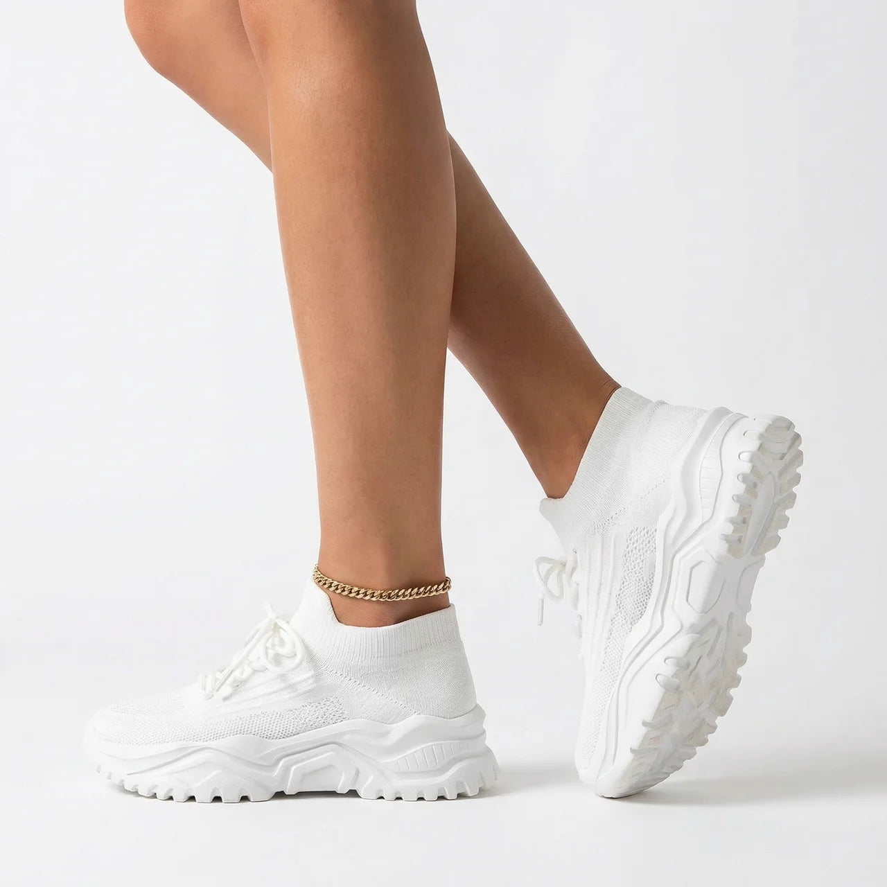 Sneakersy Damskie Na Platformie Sznurowane
