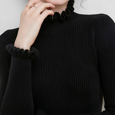 Sweter Z Falbanką - Dopasowany Z Długim Rękawem