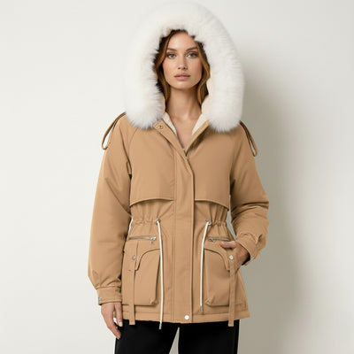 Przytulna parka zimowa dla kobiet – gruba podszewka, kaptur z ozdobnym wykończeniem