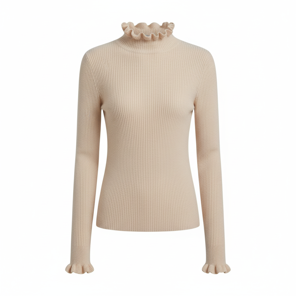 Sweter Z Falbanką - Dopasowany Z Długim Rękawem