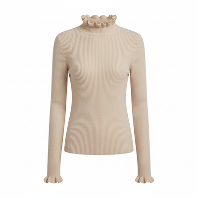 Sweter Z Falbanką - Dopasowany Z Długim Rękawem